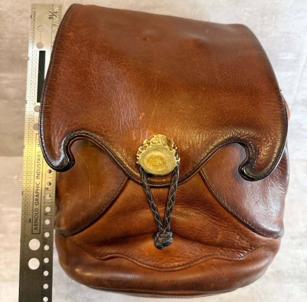 Vintage Handcrafted Fully Leather Backpack with Antler Button Clasp - Picture 2 of 14